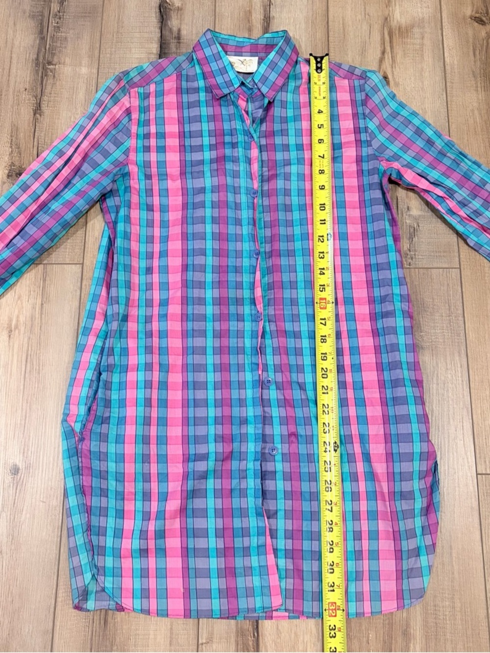 Vintage Gottex Plaid Shirt Dress Cotton Preppy Coastal Core Pockets Womens S - Picture 7 of 9